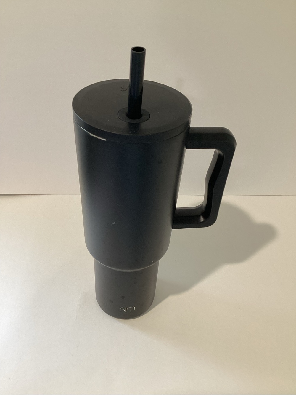 Slim Matte Black Insulated Travel Mug with Handle and Straw